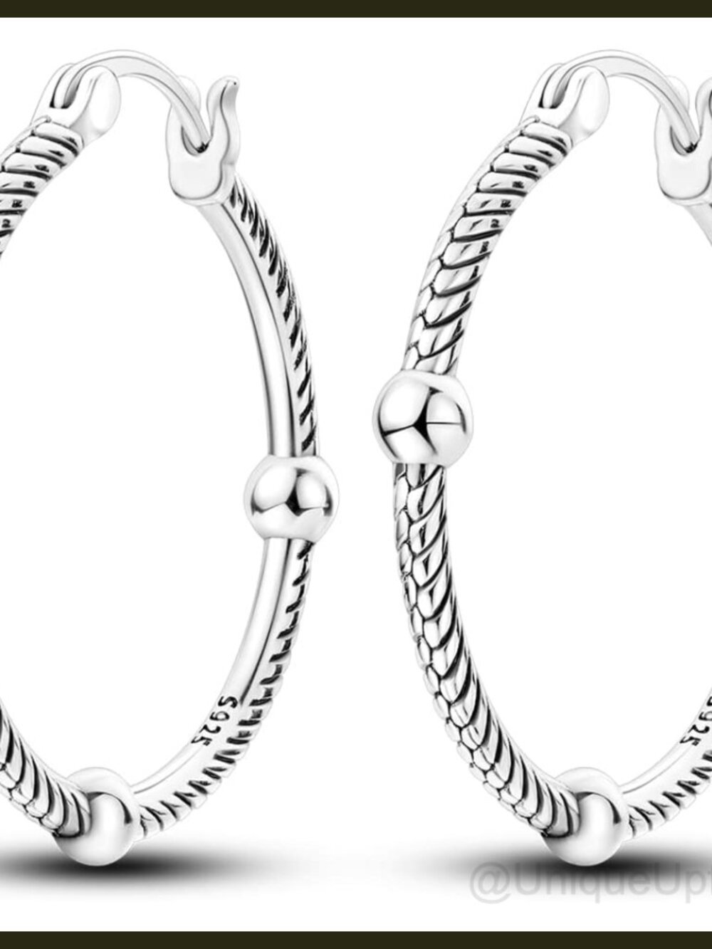 925 Sterling Silver Hoop Earrings Dangle Rope Design Double Oval Huggie
